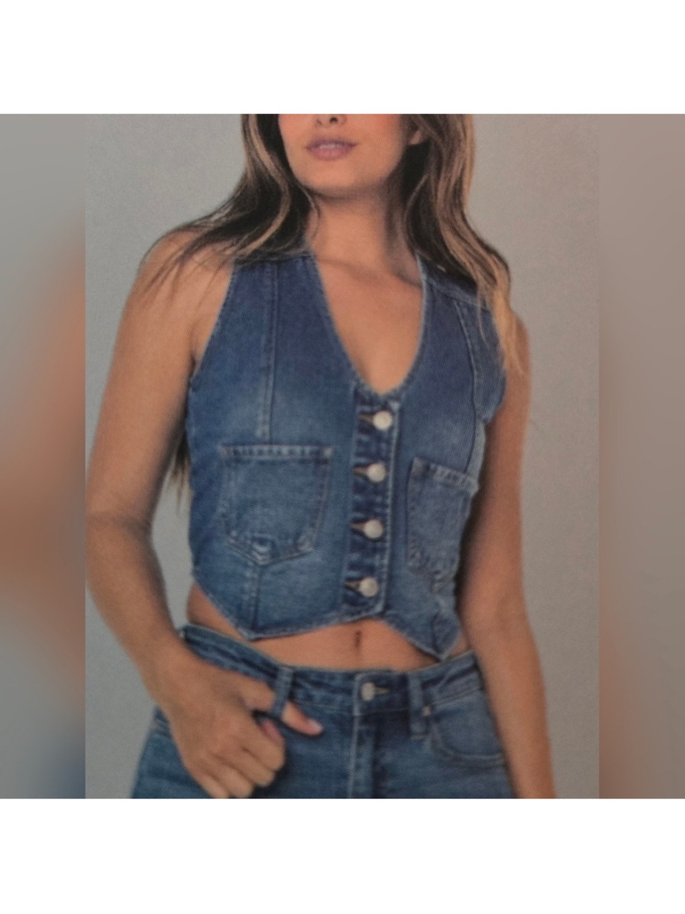 Celebrity Pink Blue Denim Button-Front Vest
